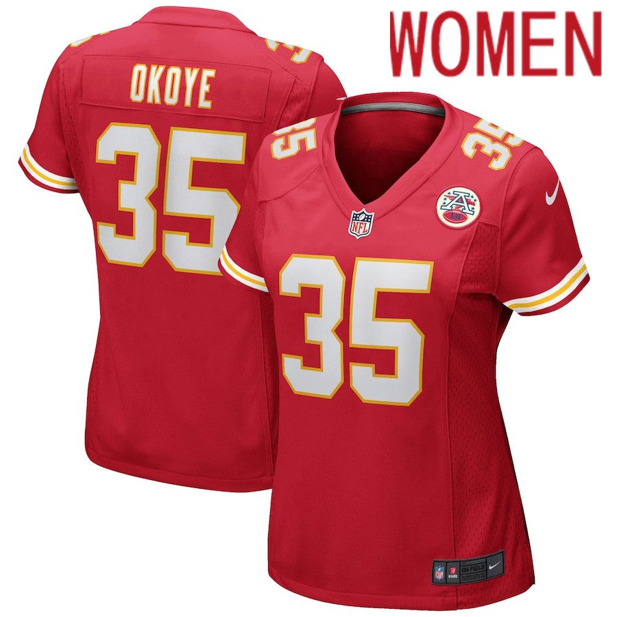 Women Kansas City Chiefs #35 Christian Okoye Nike Red Game Retired Player NFL Jersey->women nfl jersey->Women Jersey